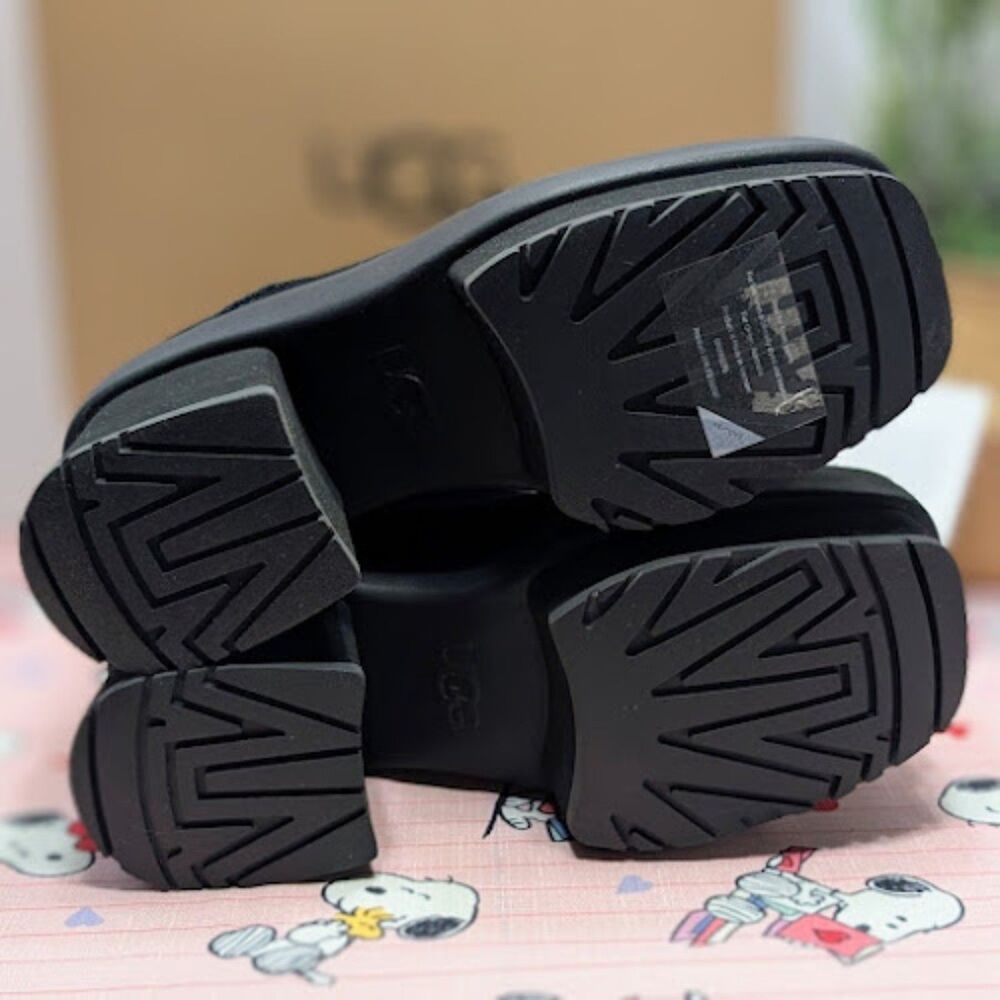 UGG Black Suede & Shearling New Heights Platform Mini Boots Women's Size 10 NIB - Picture 10 of 14